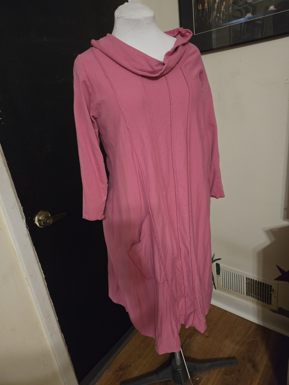 Relaxed Cowl-Neck Midi Dress in Dusty Pink